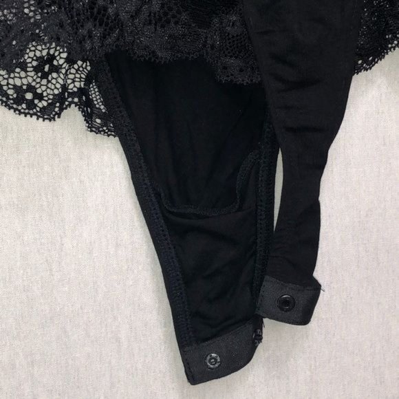 Soft Black Jersey Racerback Bodysuit, lace trim - Picture 7 of 9